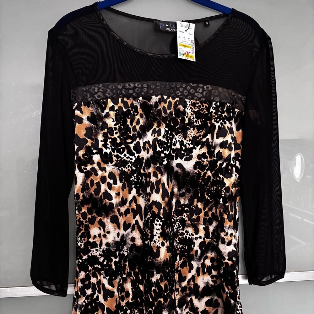 Black and Brown Leopard Print Women's Top by Milano sz small